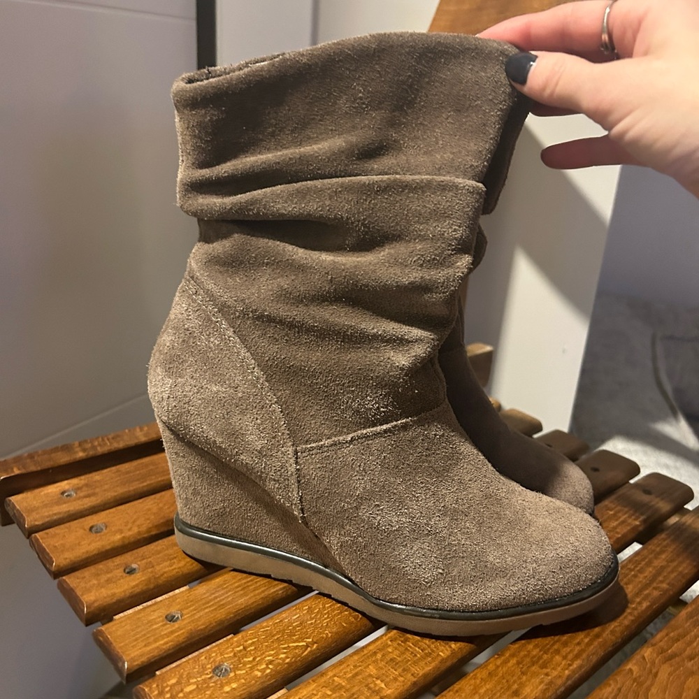G.H. bass & co leather and suede wedge heeled bootie